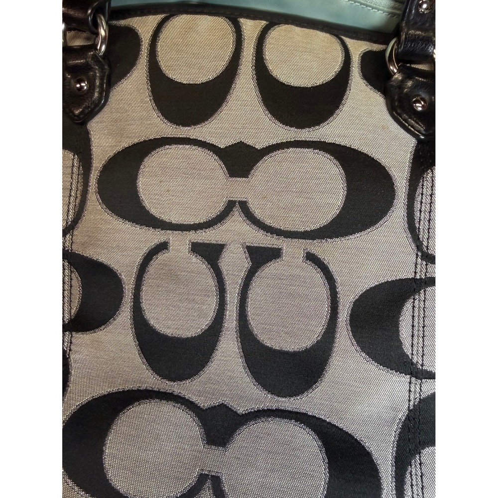 Coach Signature Jacquard Tote Bag Black Grey Monogram Leather Trim Zip Top - Picture 14 of 16